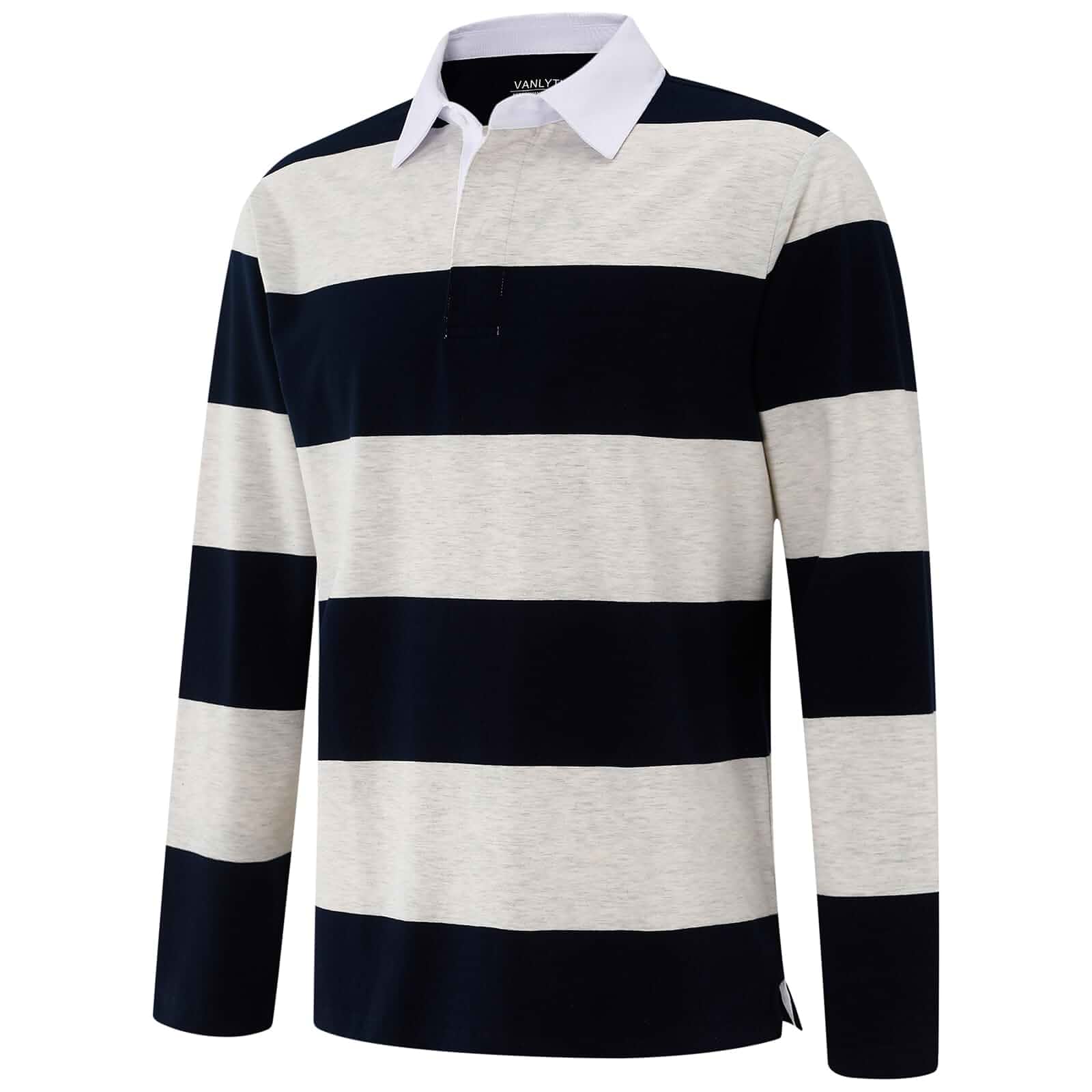 Mens Polo Shirts Striped Cotton Moisture Wicking Classic Collared Casual Golf Shirts for Men Long Sleeve