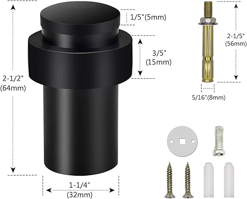 Vista 53 de KOLAKO Tope de puerta, tope de puerta cilíndrico para piso, 2 pulgadas/acero inoxidable, negro, moderno, resistente, cepillado sólido con Negro-2