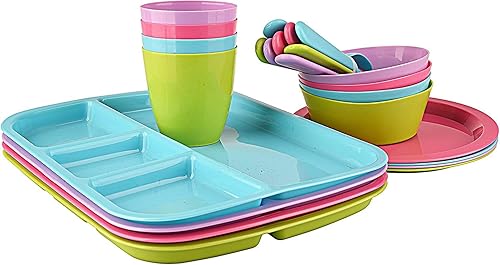 Juego de vajilla para niños de 24 piezas, sin BPA, apto para microondas y lavavajillas, aperitivos/comidas para niños, colores mixtos
