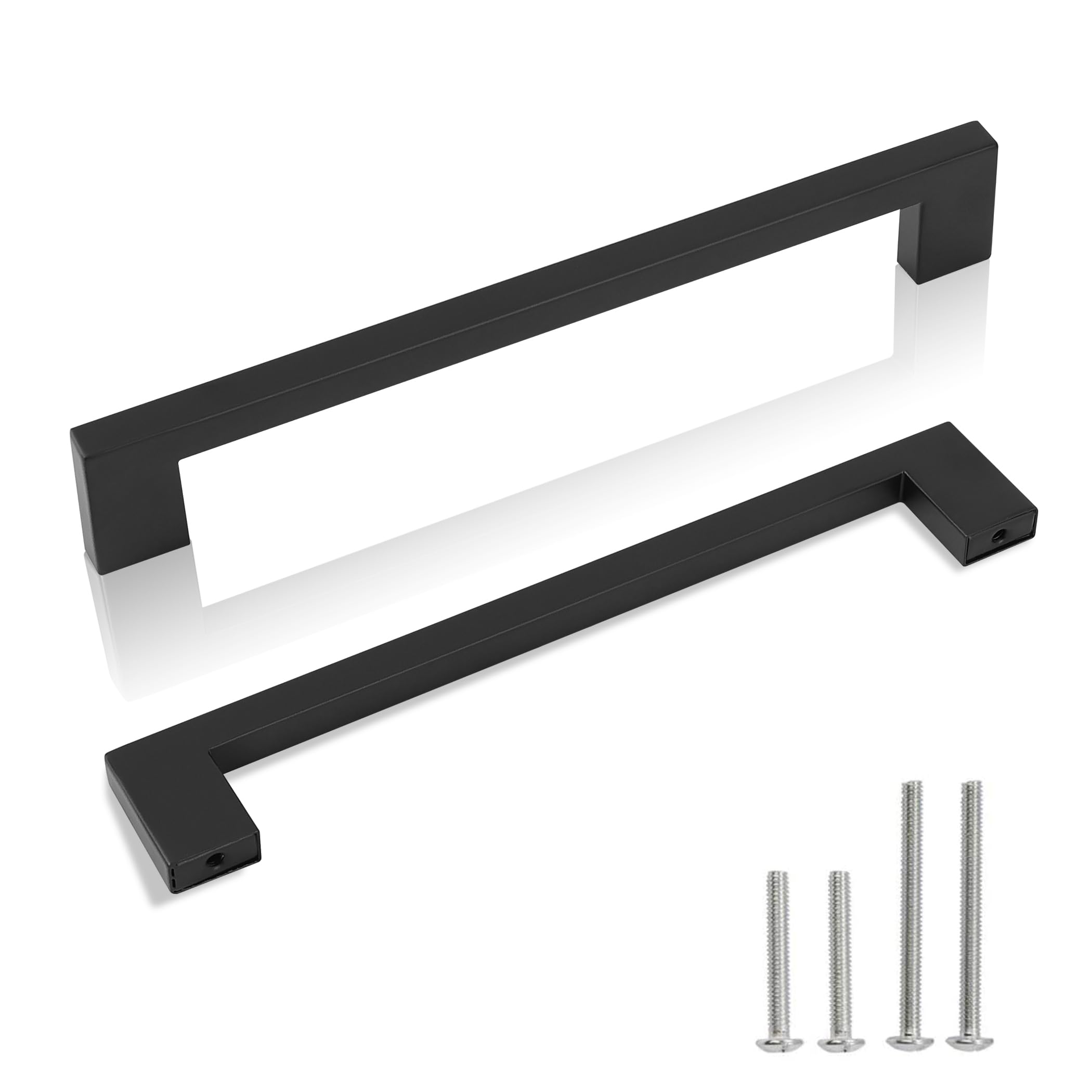 Redunest Cabinet Pulls Matte Black Cabinet Handles Square Drawer Pulls, 2 Pack 7-1/2 Inch 192mm Hole Centers Stainless Steel Kitchen Door Cupboard Cabinet Handles, Drawer Hardware Handles