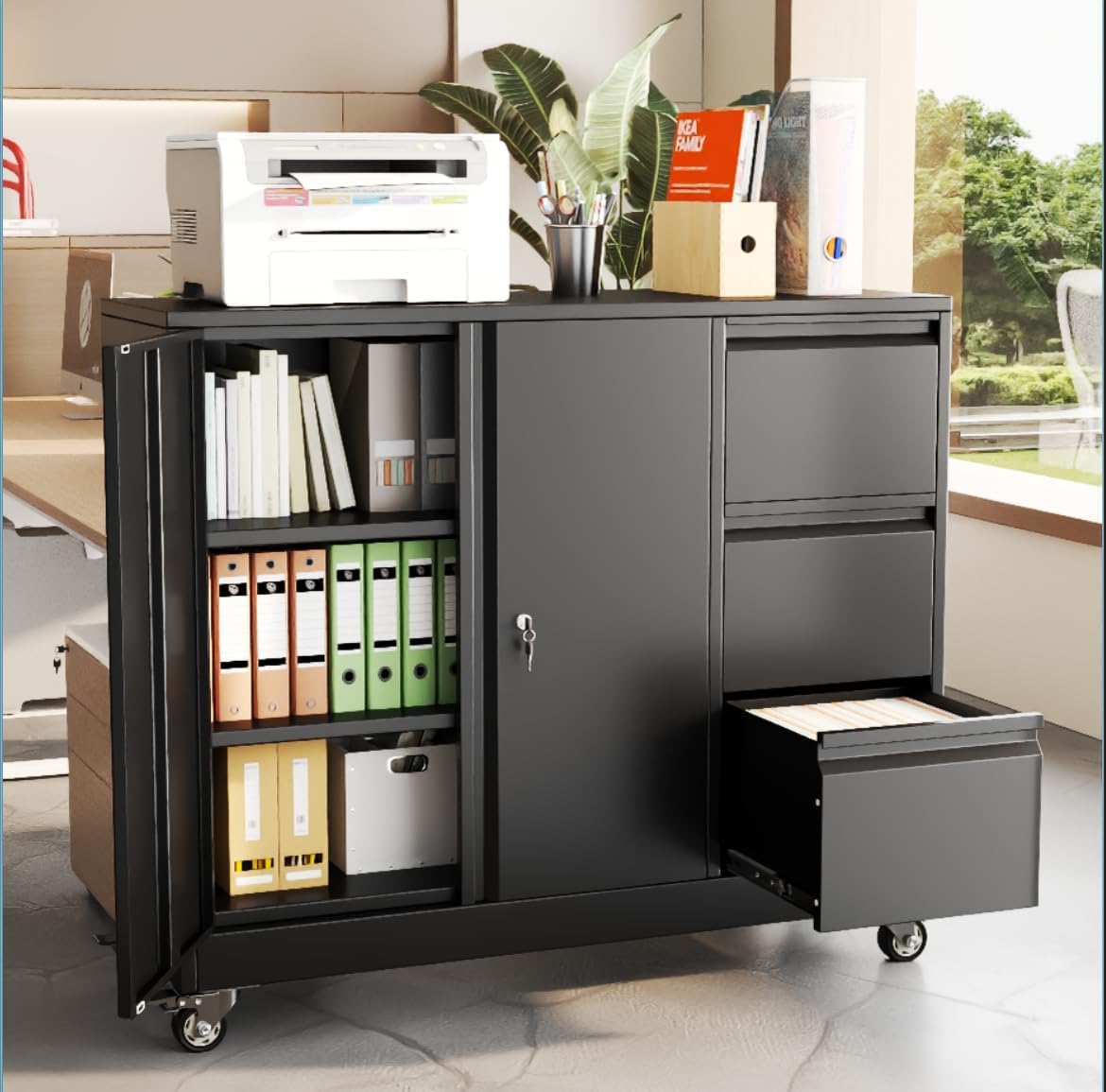 Mobile Metal File Cabinet with Locking Drawers
