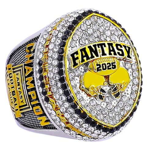 Image of 2025 Fantasy Football Championship Ring | Heavy FFL Champion Trophy Ring | Gold Silver Tone Plated Award Trophy for Fantasy Football League Winner