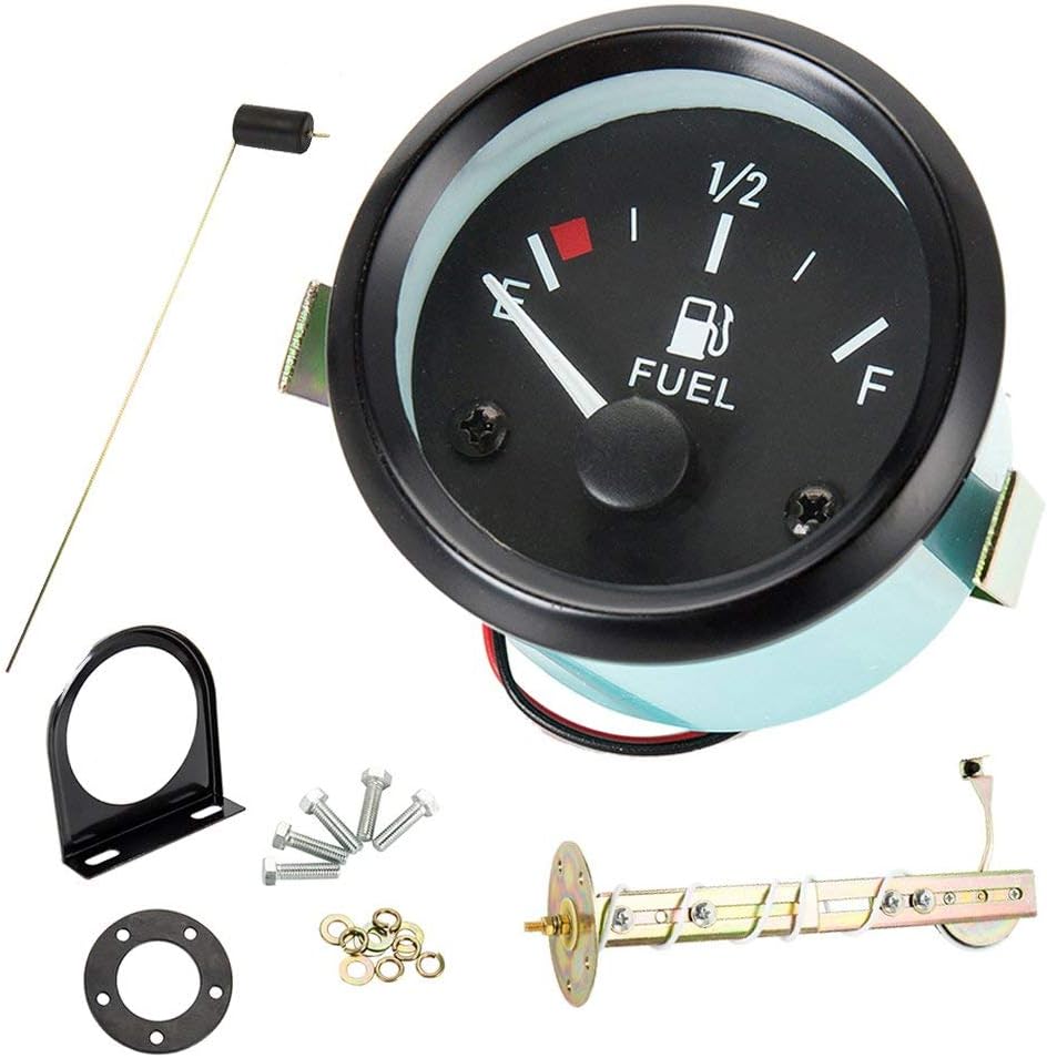 2" 52mm Fuel Gauges Car Marine Fuel Level Gauge Meter Kit with Sensor Universal Boat Motorcycle Truck RV Fuel Tank Gauge (12V, LED Display, E-1/2- F Pointer Range)