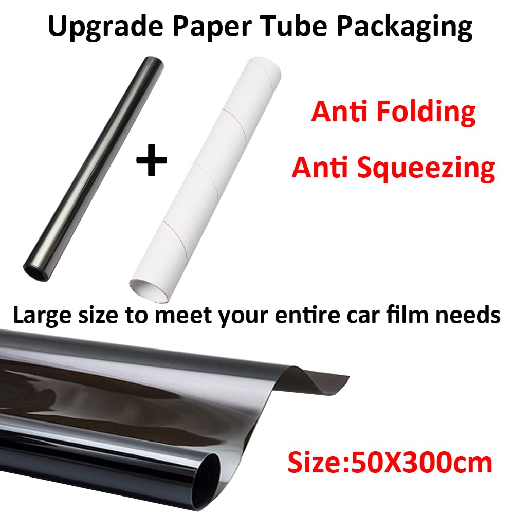 Film de Teinte de Vitre Voiture 50% VLT Film Teinté de Fenêtre Fumée Noir Rouleau Autocollant Verre Film Teinte Solaire Protection Film de Verre Anti Regard 50cm X 300cm