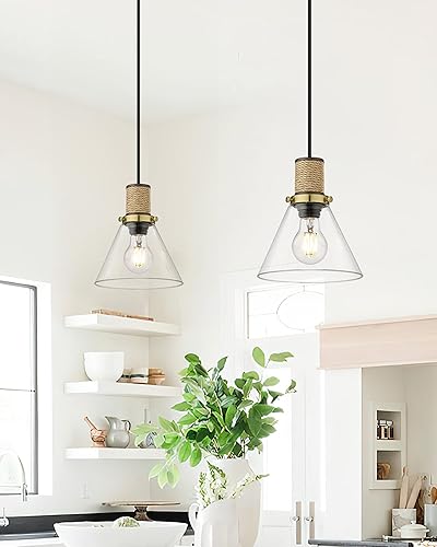 Miniatura 6 de HWH - Luces colgantes de cristal para isla de cocina, 1 lámpara colgante de 8 pulgadas, iluminación colgante de granja sobre la isla, pantalla de