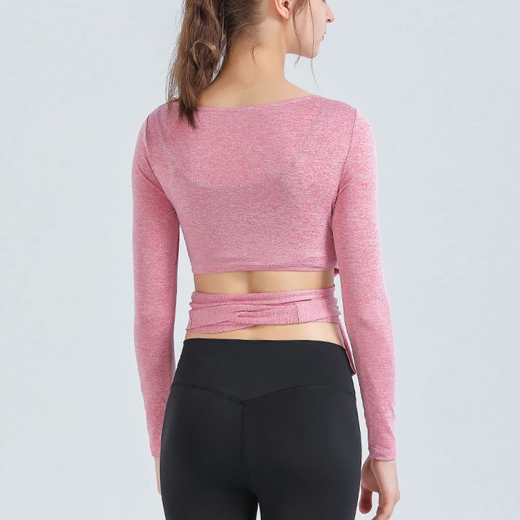 HSQMA Camiseta de yoga de entrenamiento para mujer, camiseta de manga larga sin costuras, ajuste holgado, transpirable, para yoga, entrenamiento, gimnasio, para mujer, ajuste relajado, ligero, cuello