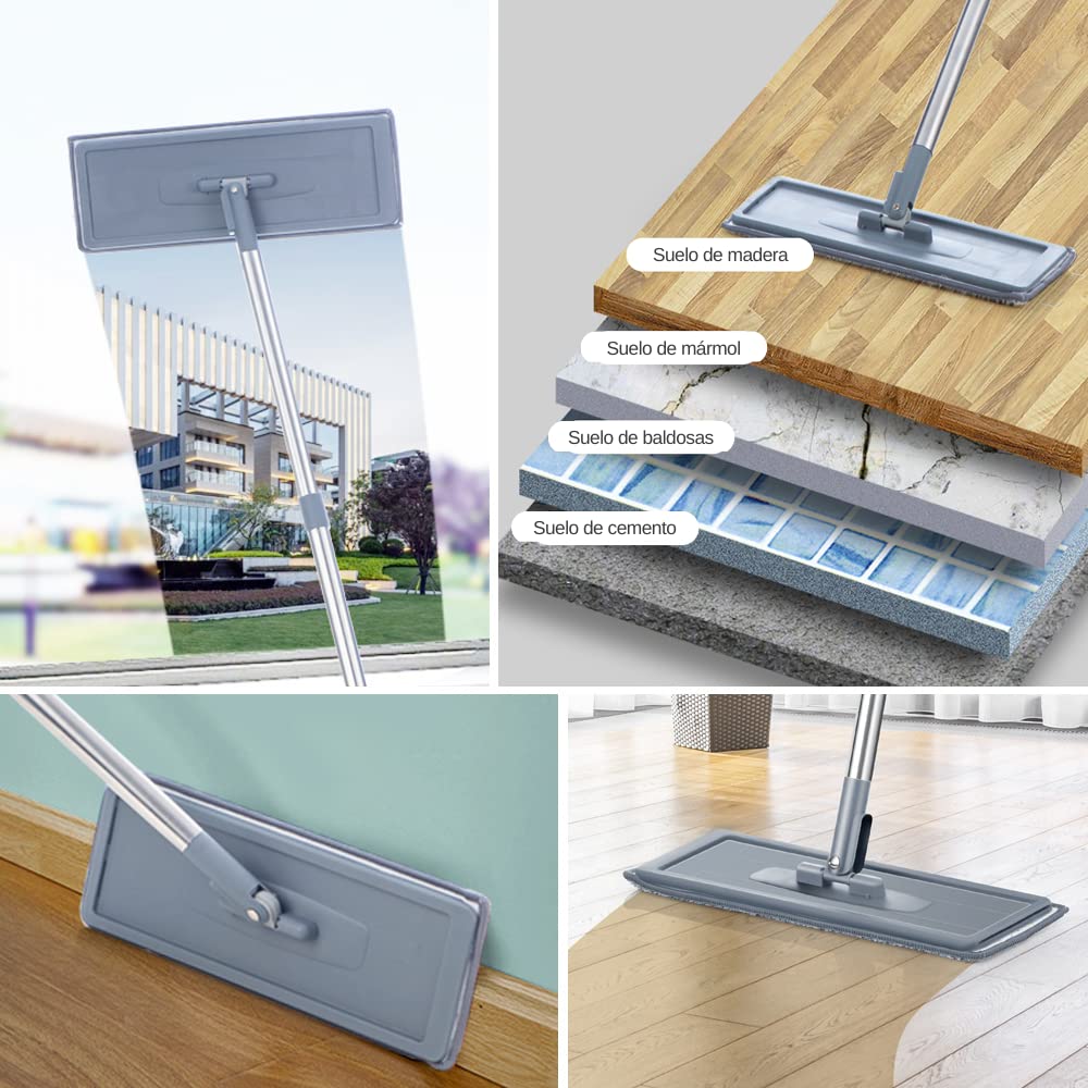 Mopa para Limpiar Azulejos con Cubo Escurridor y 6 Almohadillas Autoescurrible