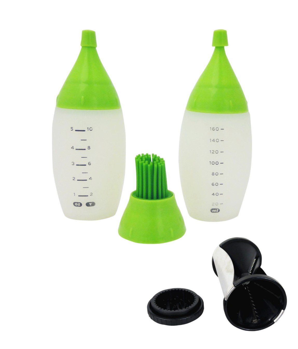 JCCentral 3 Pack Best BBQ Silicone Basting Brush Set Turkey Grill Bottle and Veggie Spiralizer Cooking Kitchen Ideal Perfect Item Special Unique Essential for Daughter Him Her Mom Dad Gandpa Grandma