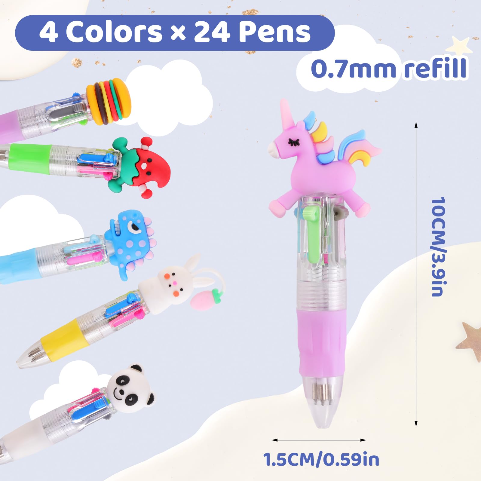 Yoosso 24 Bolígrafos 4 en 1, Bolígrafos Retráctiles 0,7 mm Regalos Cumpleaños Niños Colegio Divertidos Bolígrafos Para Niñospara Fiestas, Para Estudiantes, Oficina, Escuela, Regalos