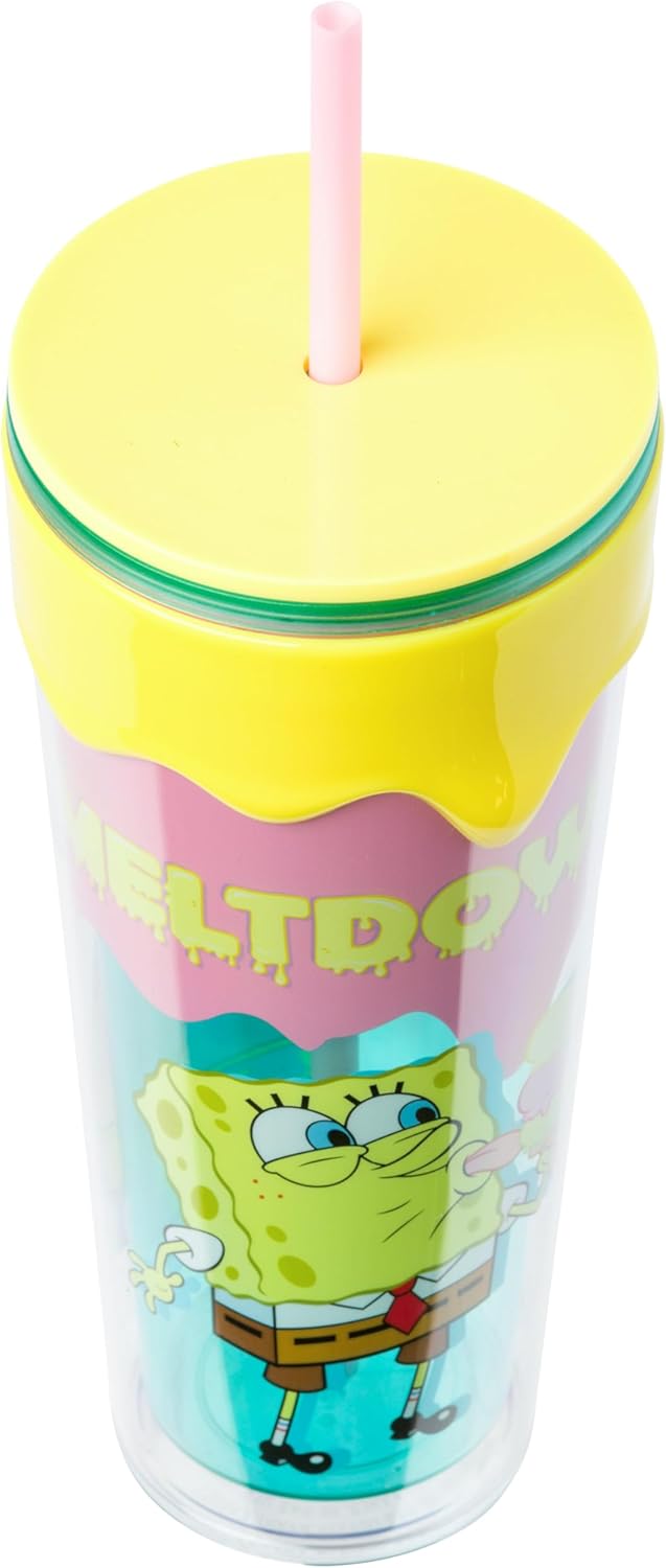 Silver Buffalo SpongeBob SquarePants “Meltdown” Plastic Drip Tumbler with Lid and Straw Featuring SpongeBob SquarePants and Patrick Star, 26 Ounces - Image 5