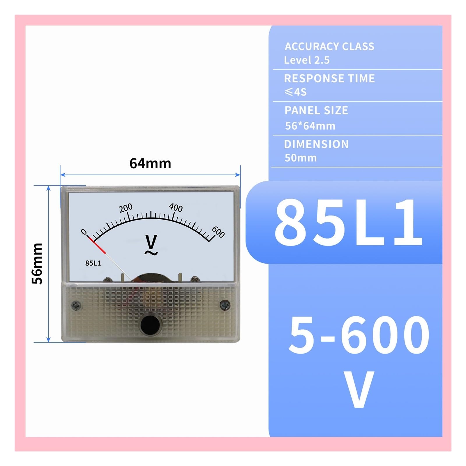 Instrumentos de panel de corriente analógica, Analógico DC AC Amperímetro Voltímetro Serie 85 Puntero Panel Mecánico Medidor 1-1000v 56x64mm(85C1 AC,500v)