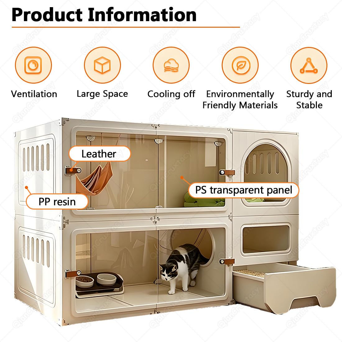 Gabbia per Gatti Facile da Montare Senza Attrezzi Beige