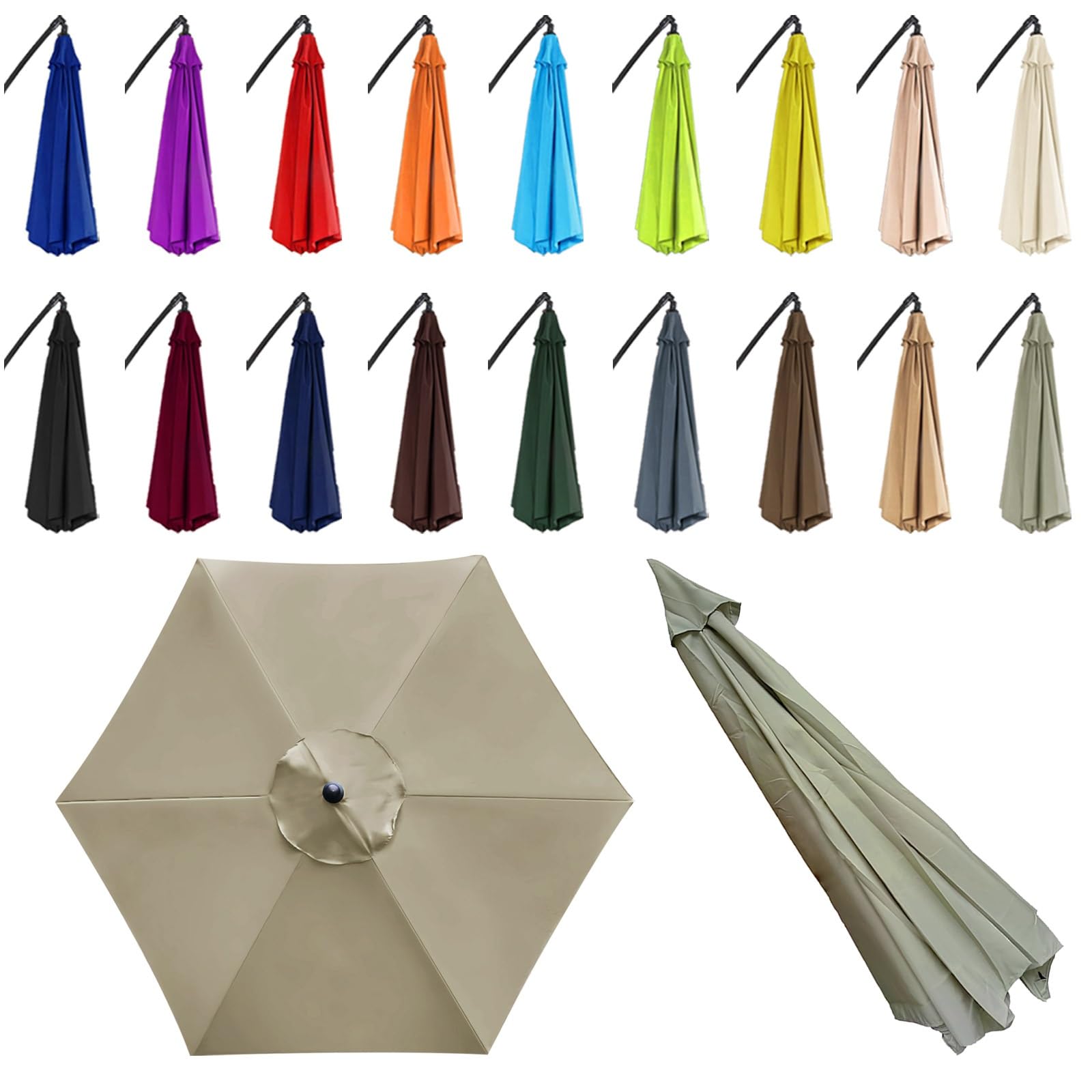 6 Ribs Sun Umbrella Replacement Cloth for 2/2.5/2.7/3.0m - Parasol Canopy Cover - Garden Parasol Canopy Cover - Canopy Only - for Pool, Yard, Beach, Garden, Market(Beige,6 ribs: 3.0m/9.8ft) — image 1