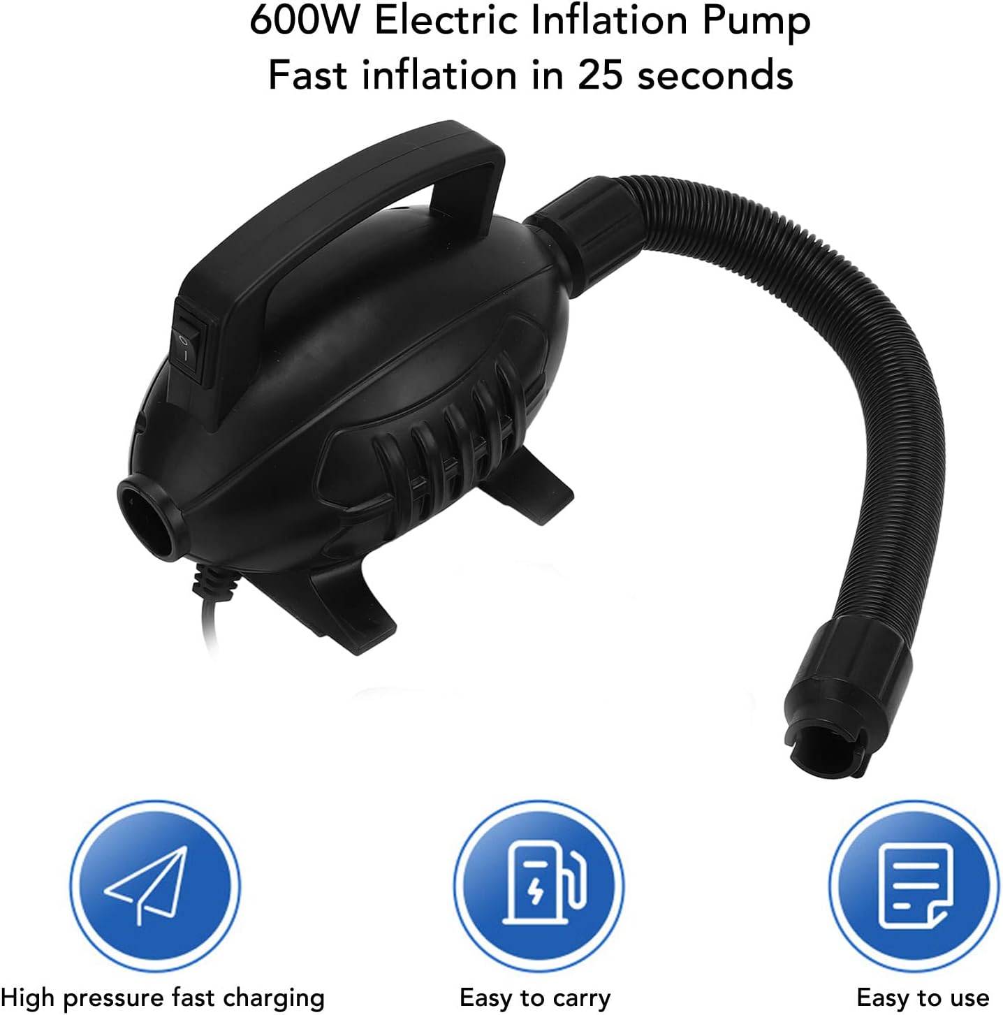 GLD 602 Electric Air Pump, ABS 600W High Efficiency Low Noise Inflation Pump, Low Noise Air Mattress Pump with 5 Nozzles for Inflatable Mattress Bed Swim Ring