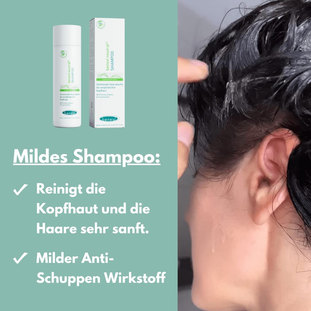 benevi Shampoo 5 x 200ml für empfindliche, trockene, juckende, gereizte Kopfhaut und Haare. Besonders mild. Auch bei zu Neurodermitis oder Schuppenflechte neigender Kopfhaut geeignet.
