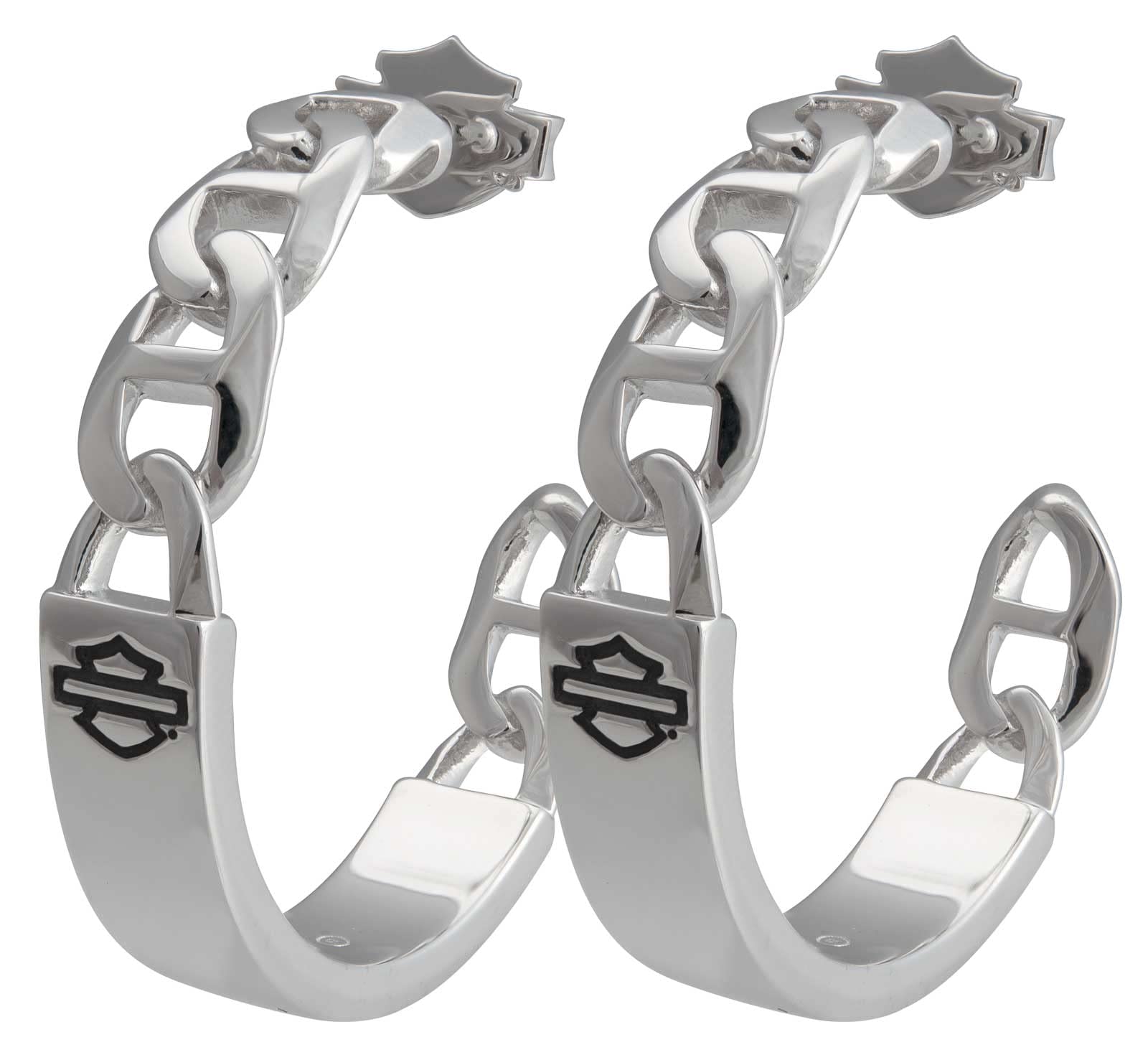 Harley-DavidsonWomens B&S Mariner Chain Hoop Earrings - Stainless Steel