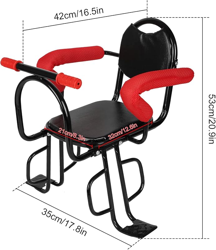 MENAYODA gyermek kerékpár hátsó ülés, 45 kg terhelhetőség, csúszásmentes támla - Black, 38*23*20