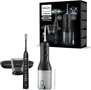 Philips Sonicare Jet dentaire sans fil Power Flosser 3000 et brosse à dents électrique DiamondClean 9000 - Nettoie les dents et les gencives et élimine la plaque dentaire, noir (modèle HX3886/43)