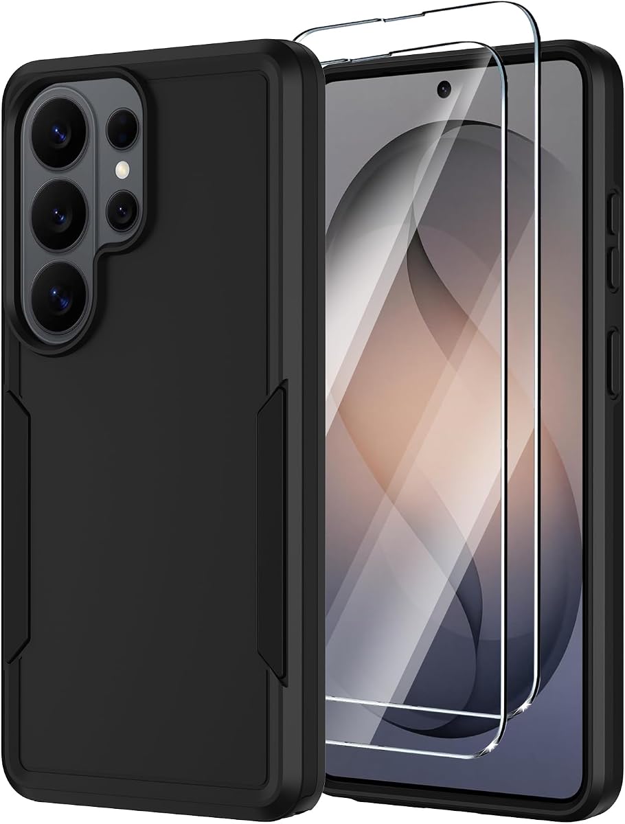Funda para Samsung Galaxy S26 con protector de pantalla, resistente protección contra caídas de grado militar, doble capa que absorbe los golpes, a prueba de polvo, resistente y duradera para teléfono celular Galaxy S 26 de 6,3 pulgadas (negro)