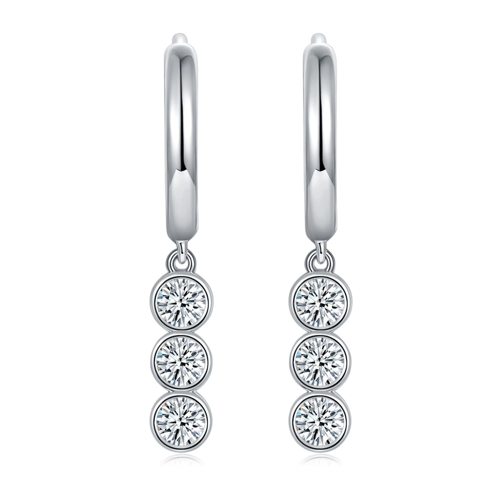 Pendientes Oro Blanco 9K / 14K / 18Kt para Mujer, Redondo con Moissanita, Colgantes Pendientes de Mujer Boda Plata
