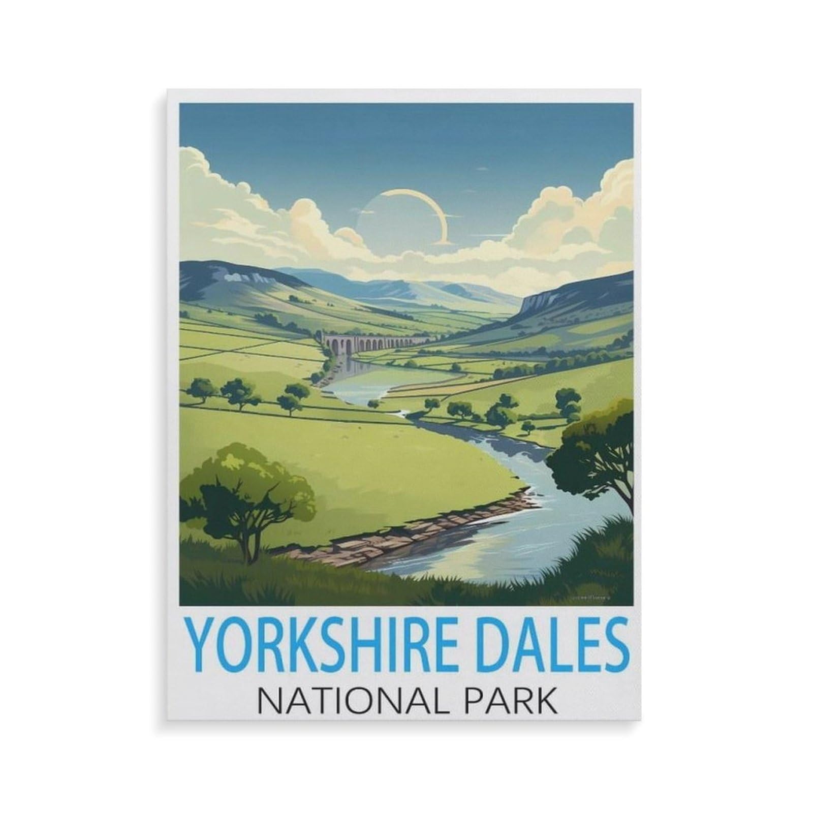 Beayodkp A10 Paint By Numbers，Yorkshire Dales Vintage Travel Poster，Landscape Kit For Adults Beginner Diy Oil Painting（40X50cm）-Af82
