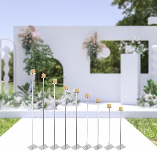 Miniatura 3 de LOYALHEARTDY DIY 9 candelabros de piso candelabros centro de mesa para juego de velas de té, candelabros de boda, candelabros altos de metal,
