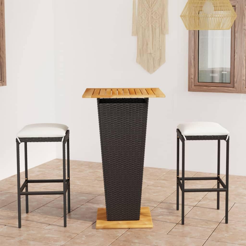 Black and Cream White 3-Piece Garden Bar Set with Table and Two Stools for Outdoor Patio Balcony Modern Design Durable Steel Frame Weatherproof Cushions Easy Maintenance