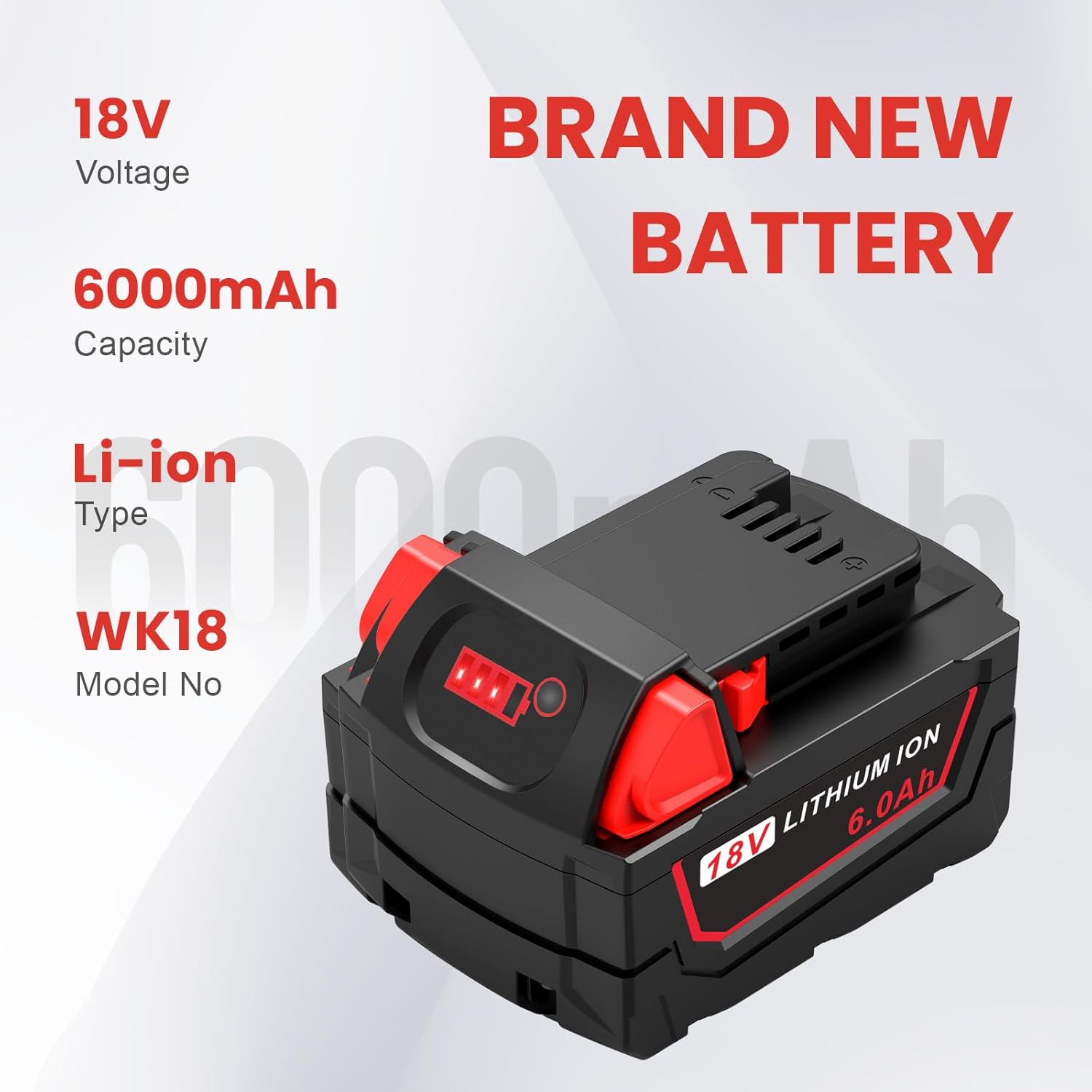 6Pcs 18V 6Ah Battery and N18-N14 18V Dual Port Charger Set Compatible for Milwaukee WK18 Tools 48-11-1850 48-11-1860 48-11-1820 48-11-1840 48-11-1830 48-11-1870 48-11-1880 Fast Charging