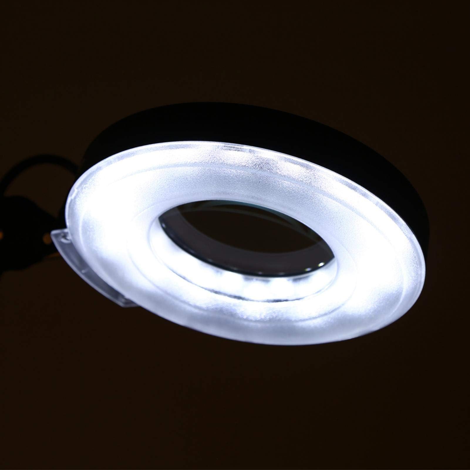 Ejoyous LED Lupenleuchte mit Rolling Standfuß, 5X Dioptrien Verstellbar Bodenstehende Kosmetikleuchte Stehlampe Arbeitsplatzlampe Kosmetik Arbeitsleuchte 220-240V Schwarz