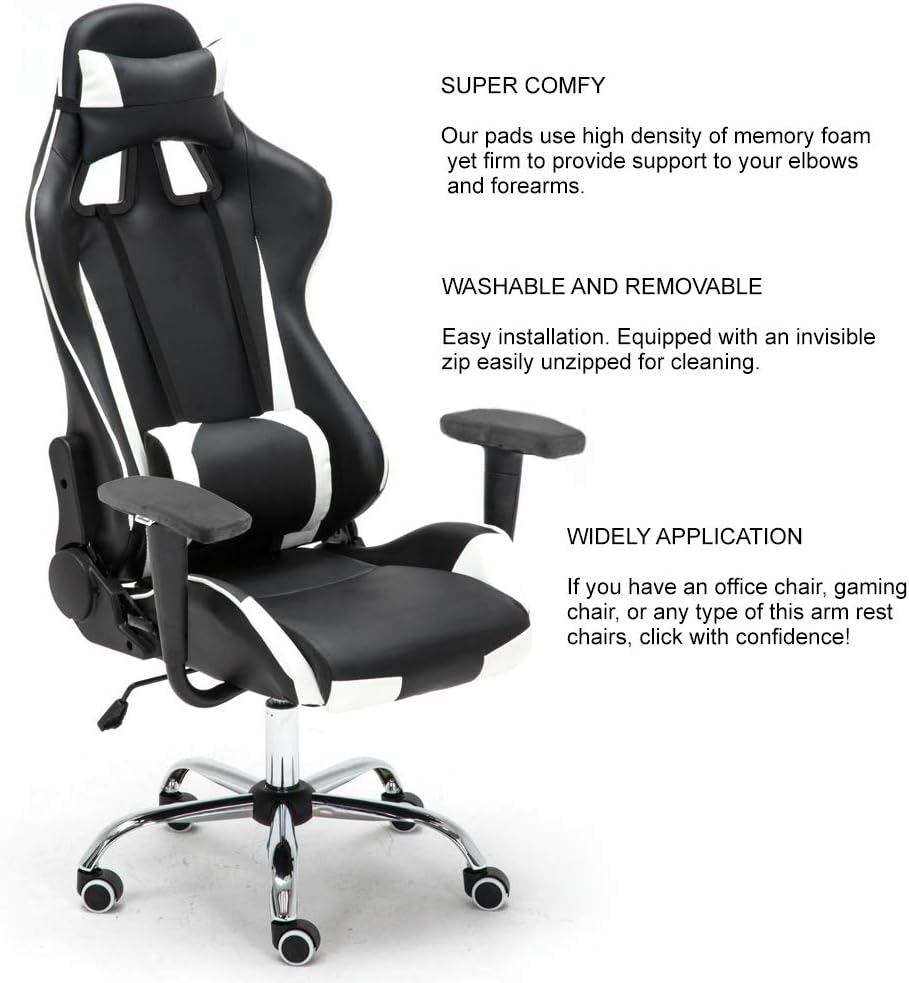 Aloudy Ergonomic Memory Foam Office Chair Armrest Pads, Comfy Gaming Chair Arm Rest Covers for Elbows and Forearms Pressure Relief(Set of 2) (Gray) : Automotive