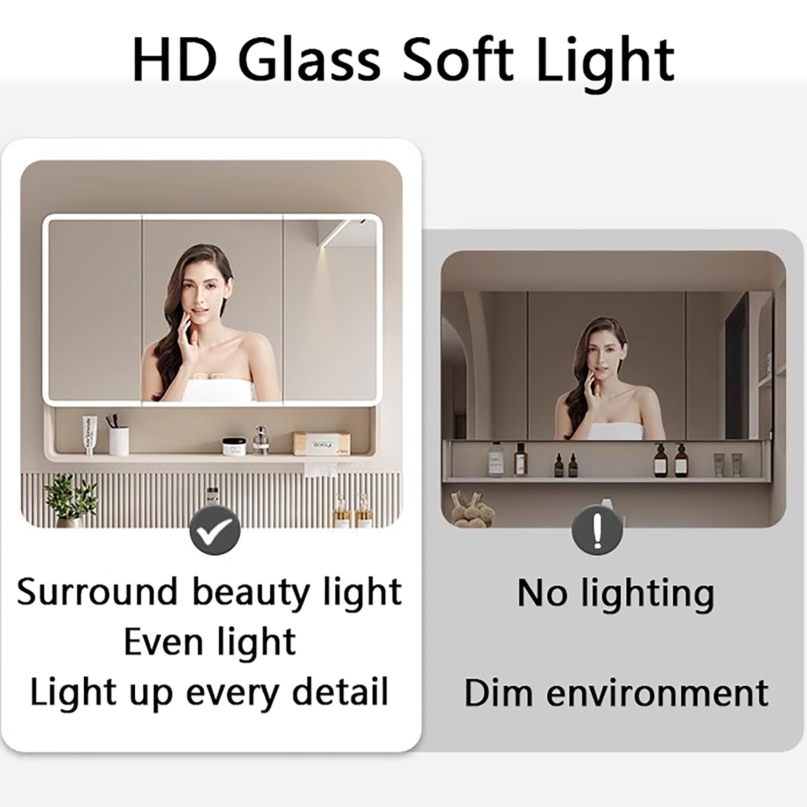 Mobiletto Bagno Specchio, Armadietto Bagno In Alluminio Con Antiappannamento, Mobiletto Da Parete In Legno Massello Con Luce A LED, Mobili Da Contenitore Oscuramento(White,80CM/31.4IN)