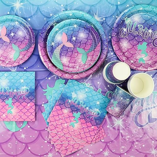 Ptecdrots Mermaid Birthday Decorations - 81Pcs Mermaid Party Supplies Including Mermaid Plates And Napkins thumb #2