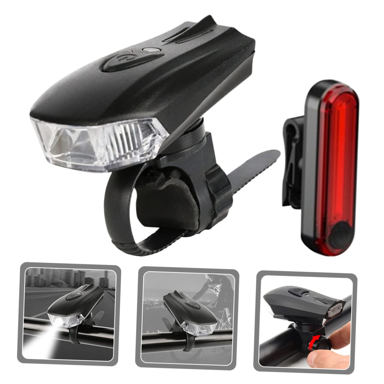 INOOMP 2juegos para Bicicleta Recargables USB Delantero y Luz Trasera Instalación y Robustez Accesorios De Ciclismo
