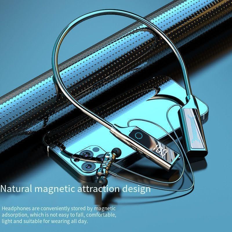 Wireless Earbuds Bluetooth 5.3 Headphones TF card can play music Magnetic Neckband Headphones,Ultra Long Life Neck-Mount Headset with Audio Out Port,20H Playtime LED Power Display for Phone,Beige