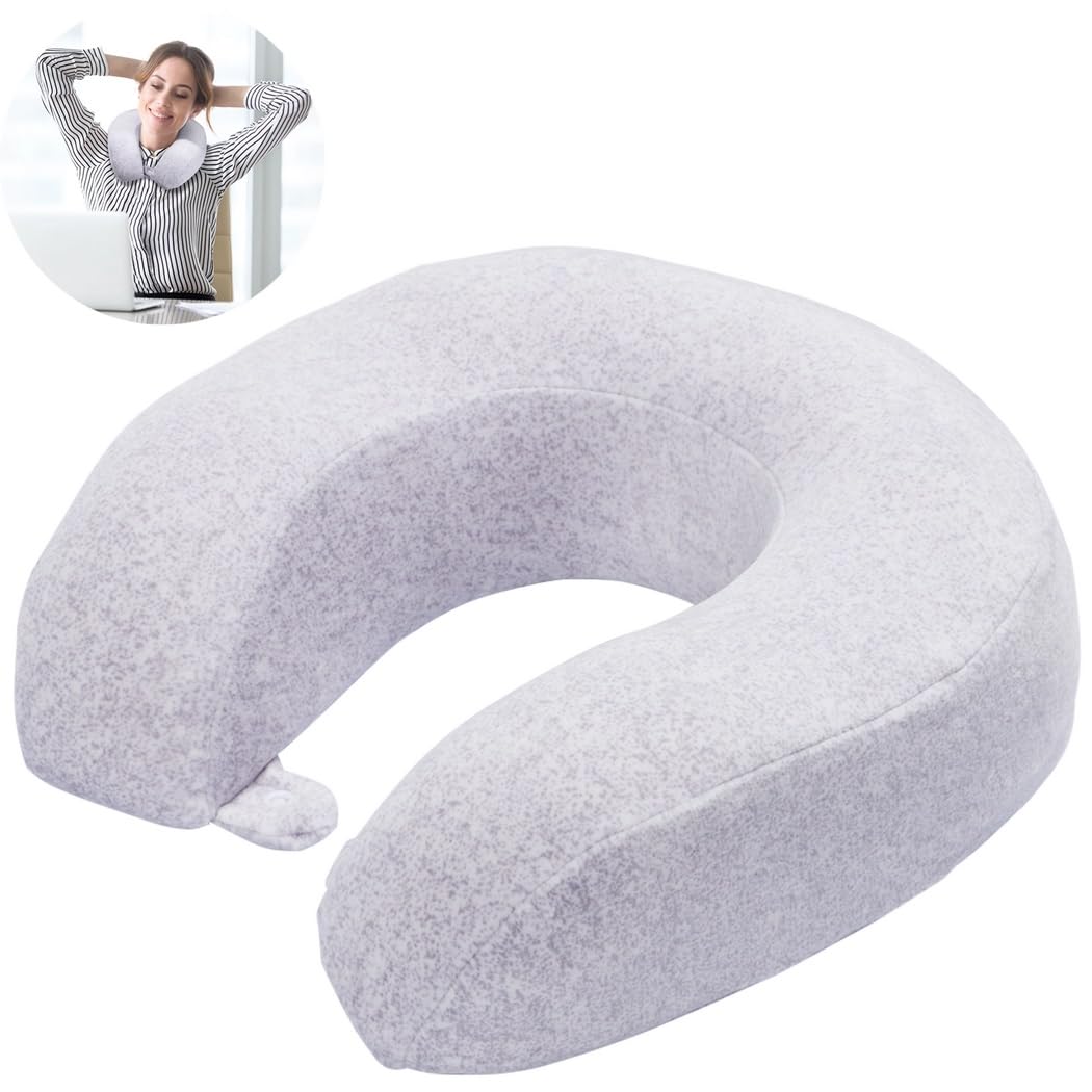 Almohada de cuello de espuma viscoelástica en forma de U para adultos, almohada de cuello suave portátil de viaje con botón a presión y cremallera, almohada en forma de U para avión, coche