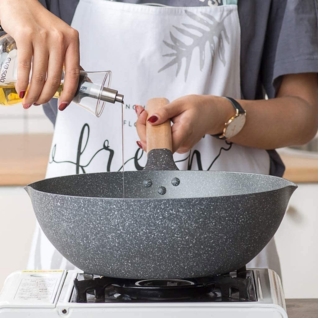Wok-Kochen Maifan-Stein Antihaft-Pfanne Bratpfanne Haushaltsgas-Induktionsherd Bratpfanne Braten Rauchfreier Topf Vision