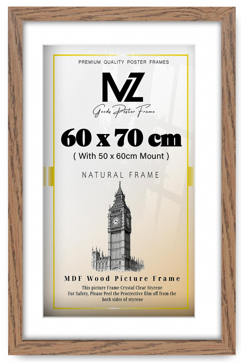 MZ GOODS | MDF Minimalist Wall Hanging Frame (60 x 70 cm) With (23.62 x 19.68 Inch) White Mount Engineered Wood | 28 x 24 Award, Painting, Artistic, Decorative Frame [ Dark Oak ]