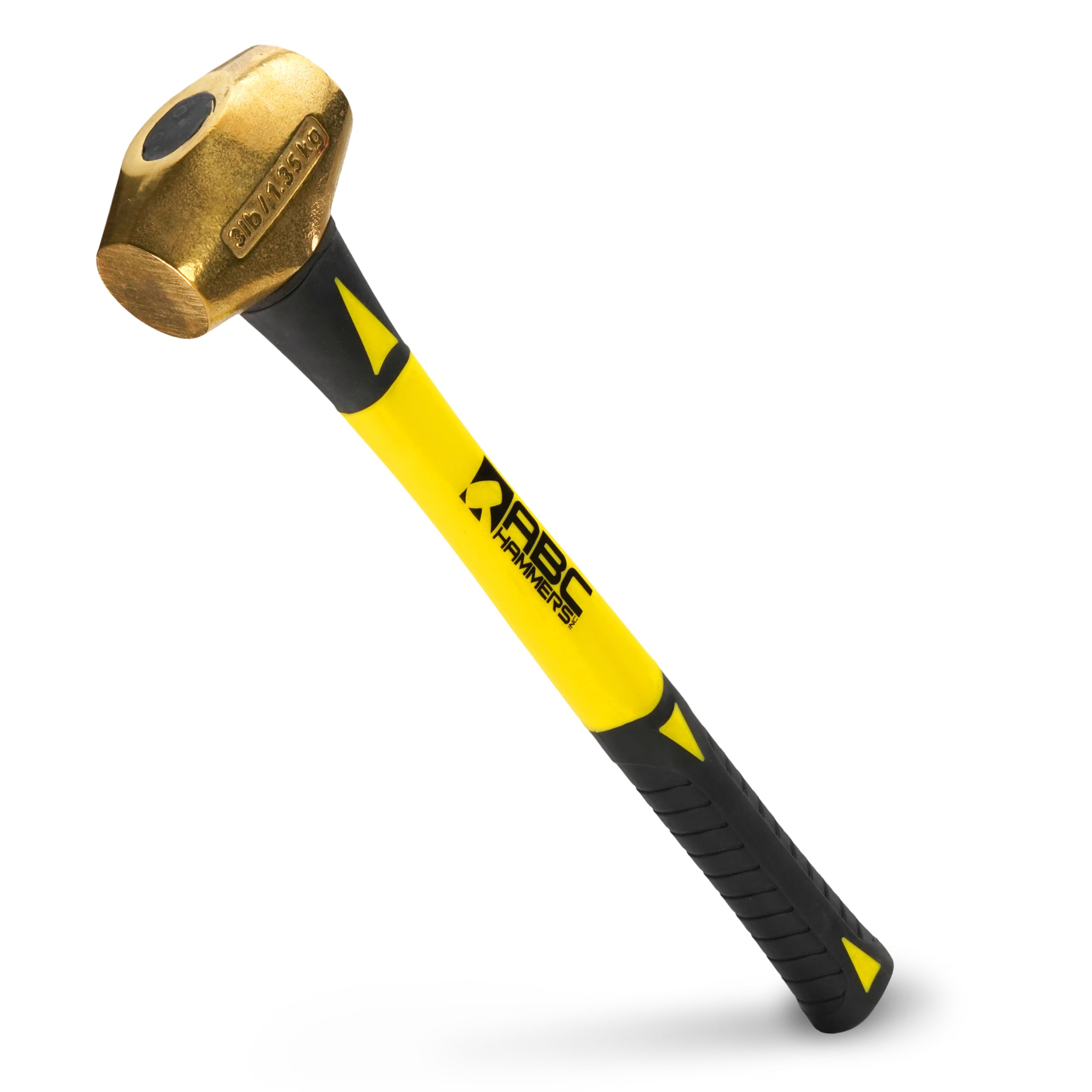Brass Hammer - 3 lb. USA Made Non-Sparking Hammer with 14" Fiberglass Handle & Double Faced Head - ABC3BF