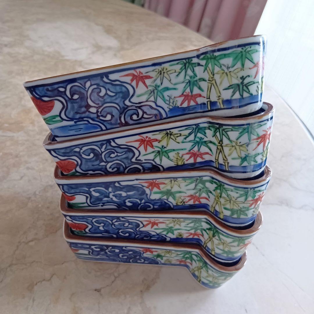 Amazon | 清水焼京焼京泉扇面皿四季折々の草花柄山水画5枚セット