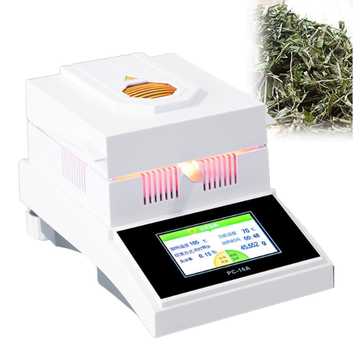 Medidor de humedad con pantalla táctil LED de 5.5 pulgadas, detección rápida, carcasa de aluminio, ideal para suelo y madera, tiempo de lectura de 3 a 5 minutos, lámpara halógena de calefacción