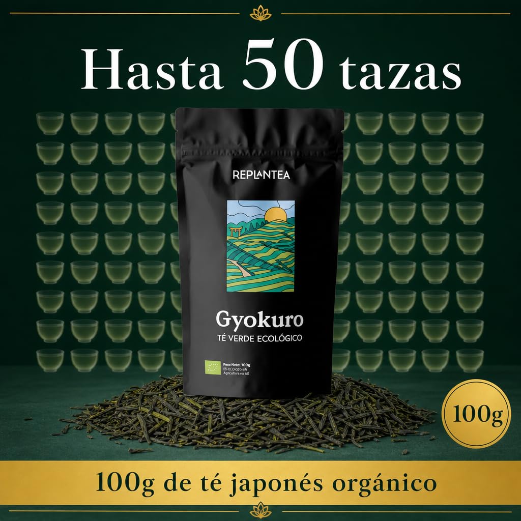 TÉ VERDE GYOKURO JAPONÉS Ecológico 100g (50 Tazas) | Té Gyokuro Premium de Hoja Suelta | Té de Especialidad REPLANTEA