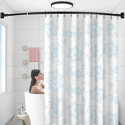Miniatura 6 de TENOVEL - Barra de cortina de ducha curvada redonda ajustable de 48 a 72 pulgadas para baño barras de ducha redondeadas de acero inoxidable con lazo