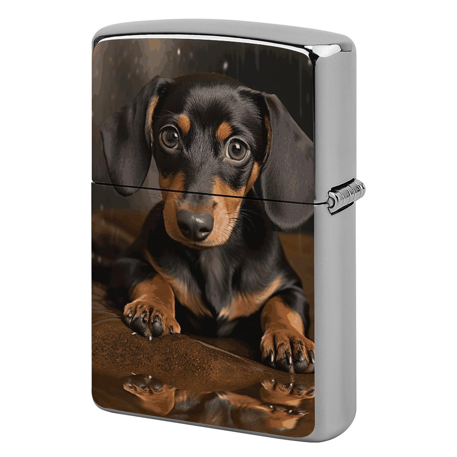 Cute Dachshund Metal Lighter Case Windproof Vintage Lighters Holder Reusable Cool Cigarette Lighter Cover for Men Personalized Pocket Flip Lighters Sleeve Double Sided Portable Protective Sleeve