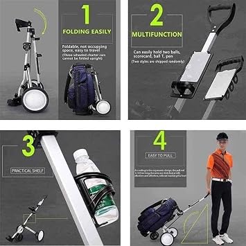 qiuqiu Golf Trolley,Foldable Golf Trolley 3 Wheel, Lightweight Golf Buggy, Quick Open and Close Golf Caddy, Collapsible Cart, Golf Push Pull Car,Golf Course Supplies