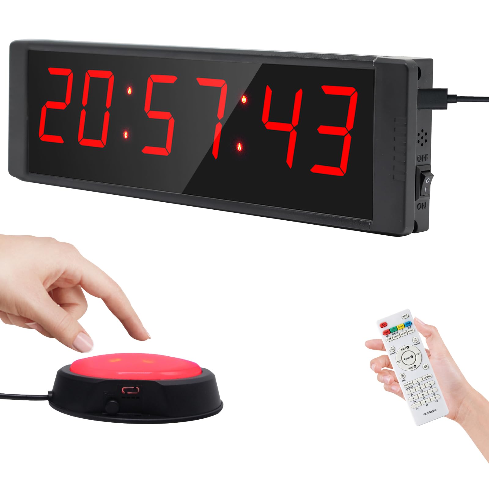 Gym Timer Uhr für Home Gym, Coundown Time mit Start/Stop Taste, Intervall Timer für Workout, Digital Stoppuhr mit Fernbedienung, 12/24H LED Wand Uhr, Tragbares Home Gym Zubehör