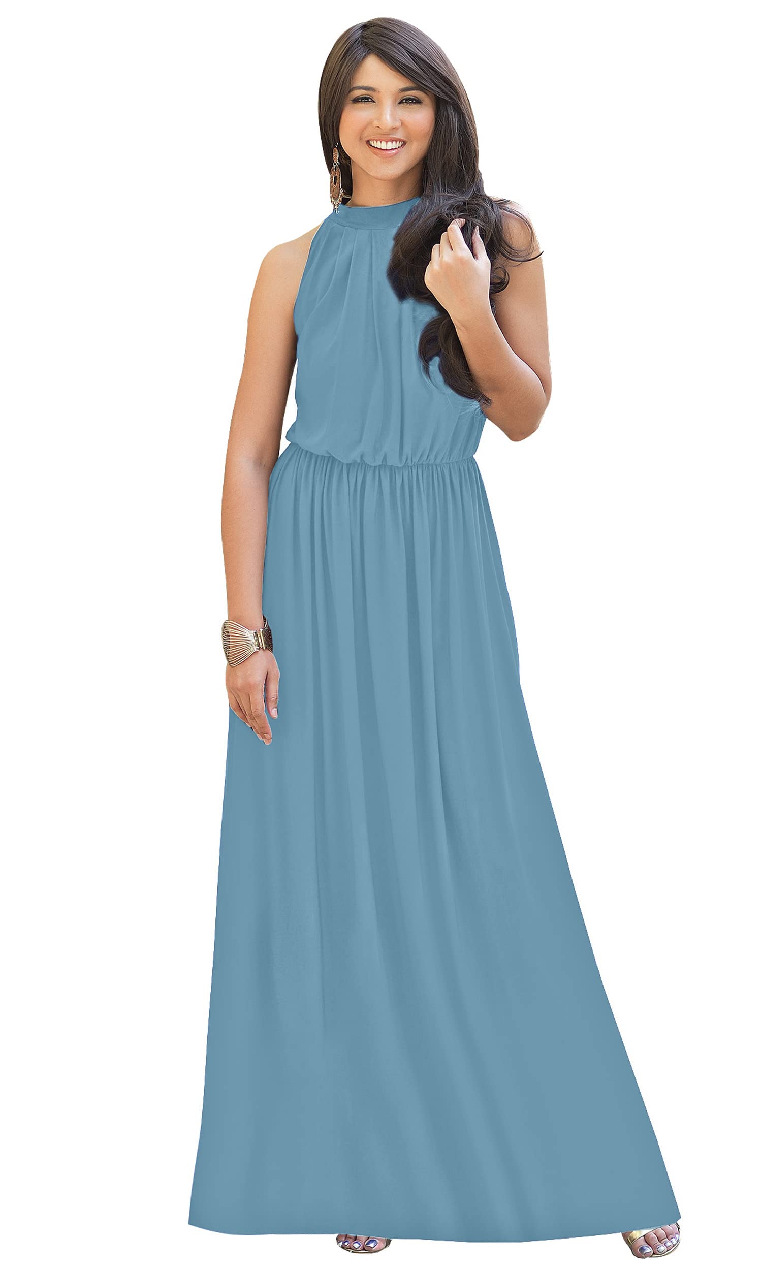 KOH KOH Womens Long Sleeveless Halter Bridesmaid Wedding Guest Maxi Dress