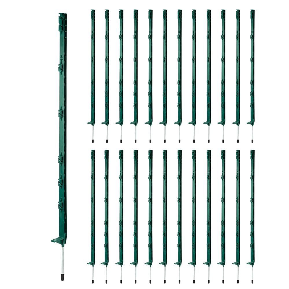 Toriexon Electric Fence Posts 25 Pack, 40 inch Step in Fence Post, Temporary Plastic Fence Posts for Farm Protection, Sturdy Fencing Post for Garden Yard