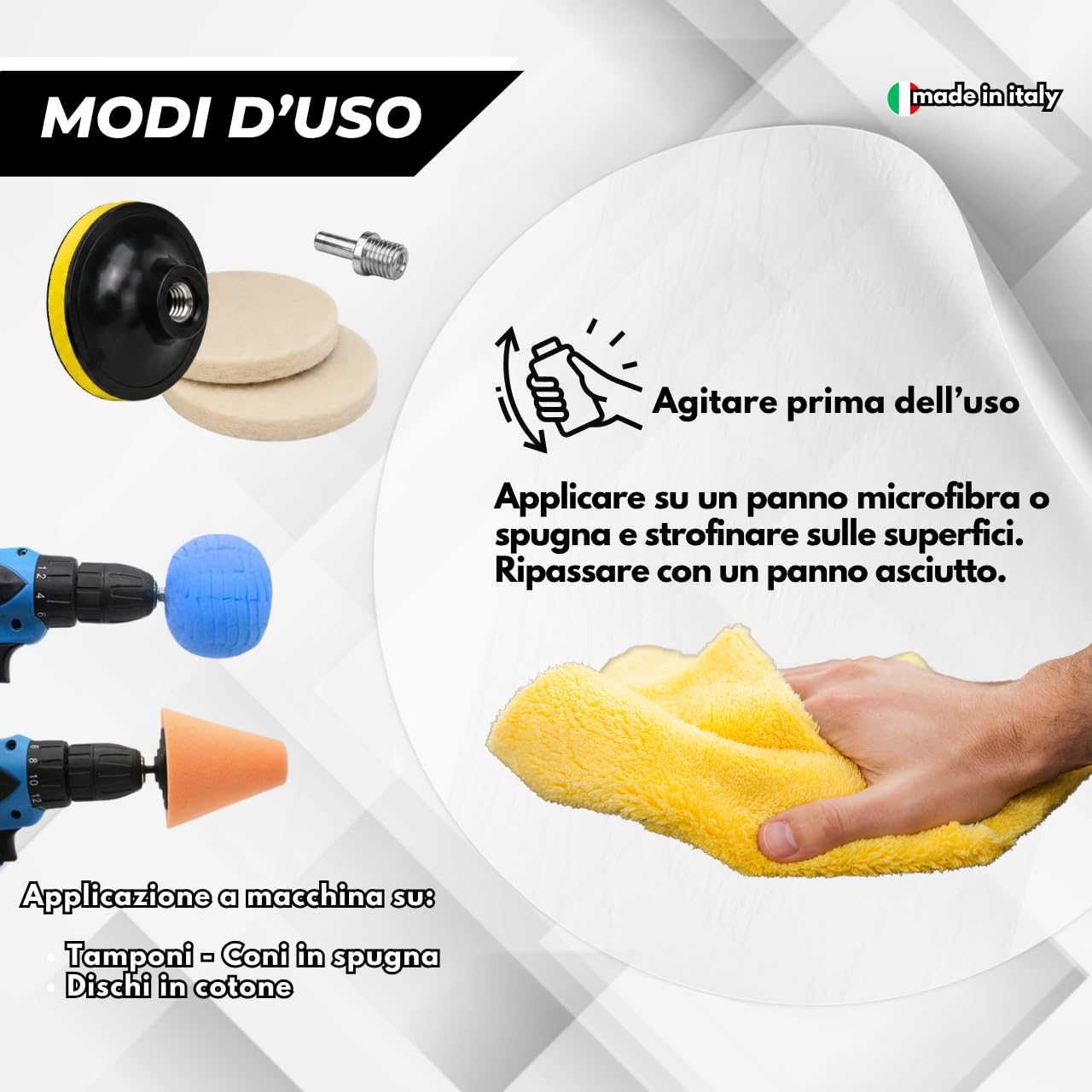 Glass Polish 1 Kg Kit Lucidatura Vetro Auto con Ossido di Cerio, Pasta Lucidante Vetri, Platorello Ø150 mm, 2 Feltri Ø150 mm e Adattatore M14 per Trapano