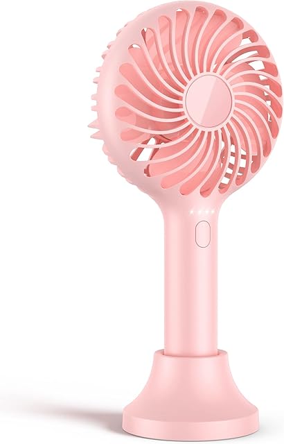 Handheld Fan, POWERbeast 5000mAh Portable Hand Fan with USB Rechargeable Battery Operated & 4 Speeds, Mini Hand Held Fan with Base, 8-25H Small Desk Fan for Women Kids Girls Men Outdoor Eyelash (Pink)
