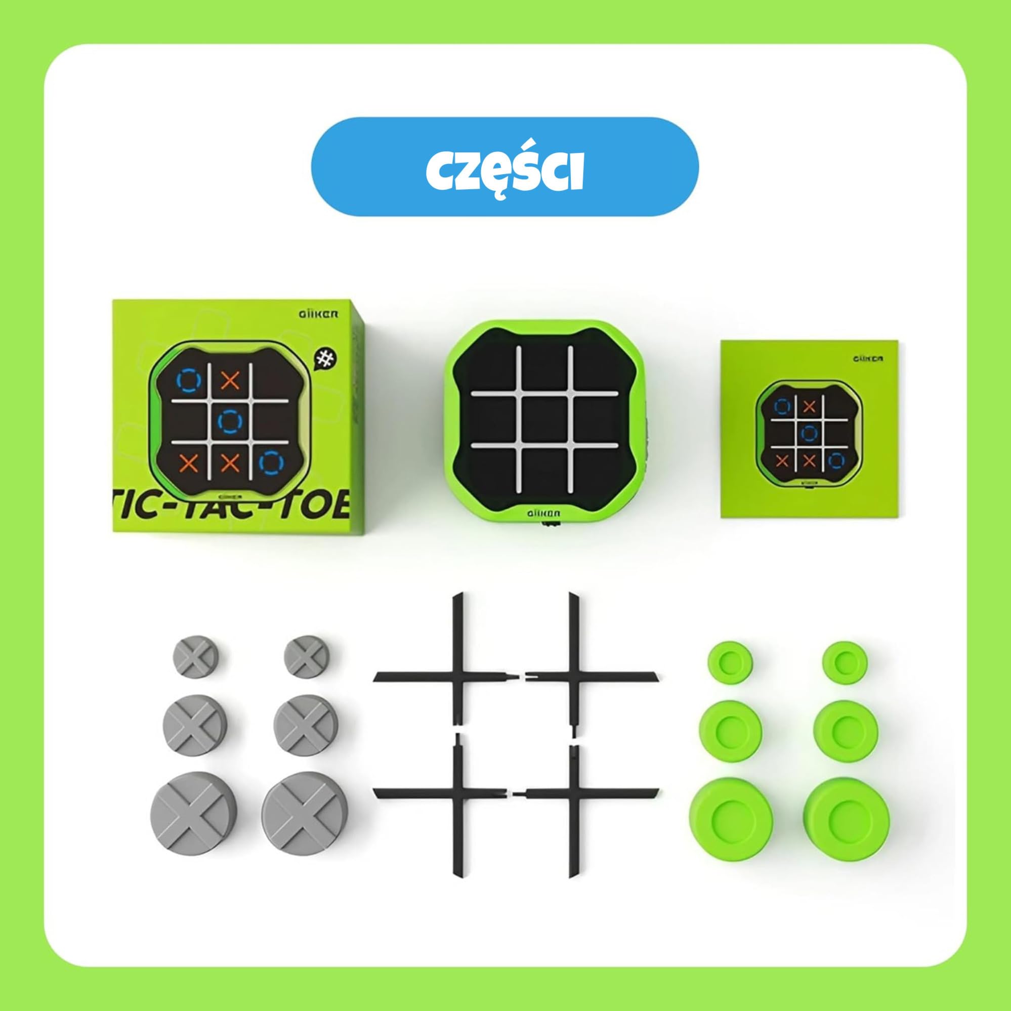 GiiKER Tic Tac Toe Bolt Game, przenośna konsola do gier logicznych 3 w 1, przenośne gry podróżne dla edukacji i rozwoju pamięci, prezenty urodzinowe dla wszystkich grup wiekowych (zielony)